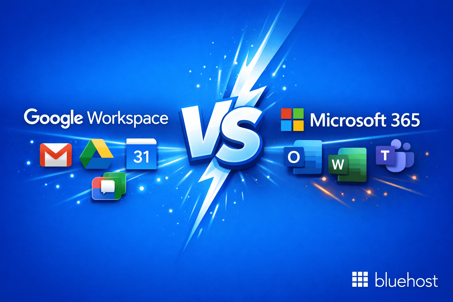 Google Workspace vs Microsoft 365: user on laptop with Gmail, Docs and Gemini AI interface