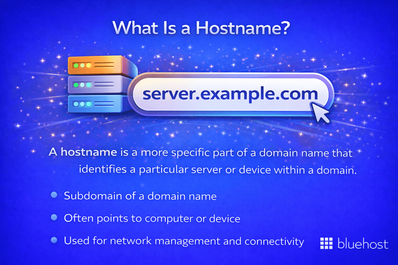What is a hostname? server.example.com showing hostname vs domain name with servers