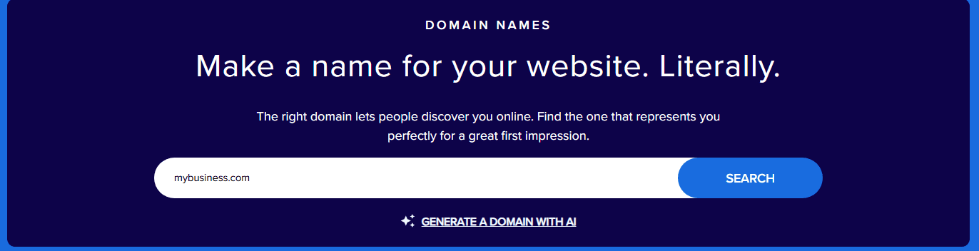 Domain name search bar illustrating how to choose a domain name in 2026 with expert website tips
