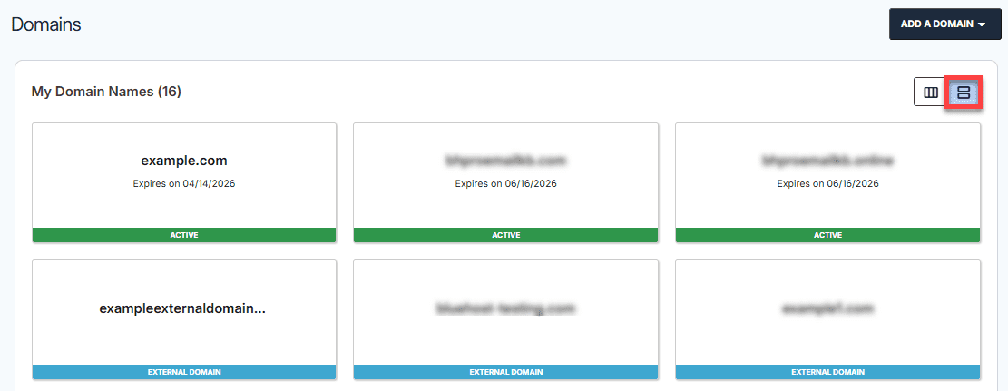 GoDaddy domain list dashboard for starting domain transfer to Bluehost step-by-step guide