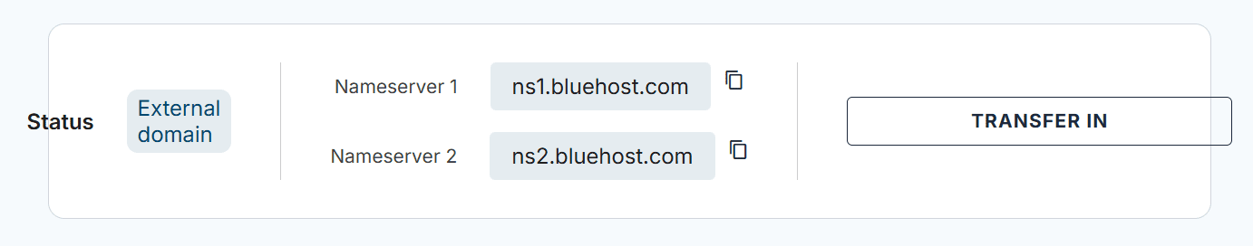 GoDaddy domain transfer to Bluehost nameserver settings with transfer in button screenshot
