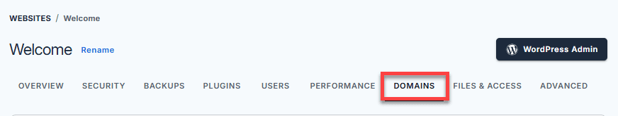 Click the 'Domains' tab on the top menu.