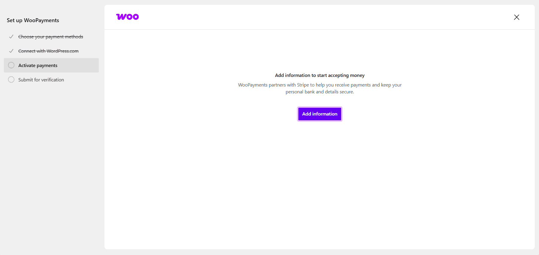 WooCommerce setup checklist to accept payments on WordPress: add information