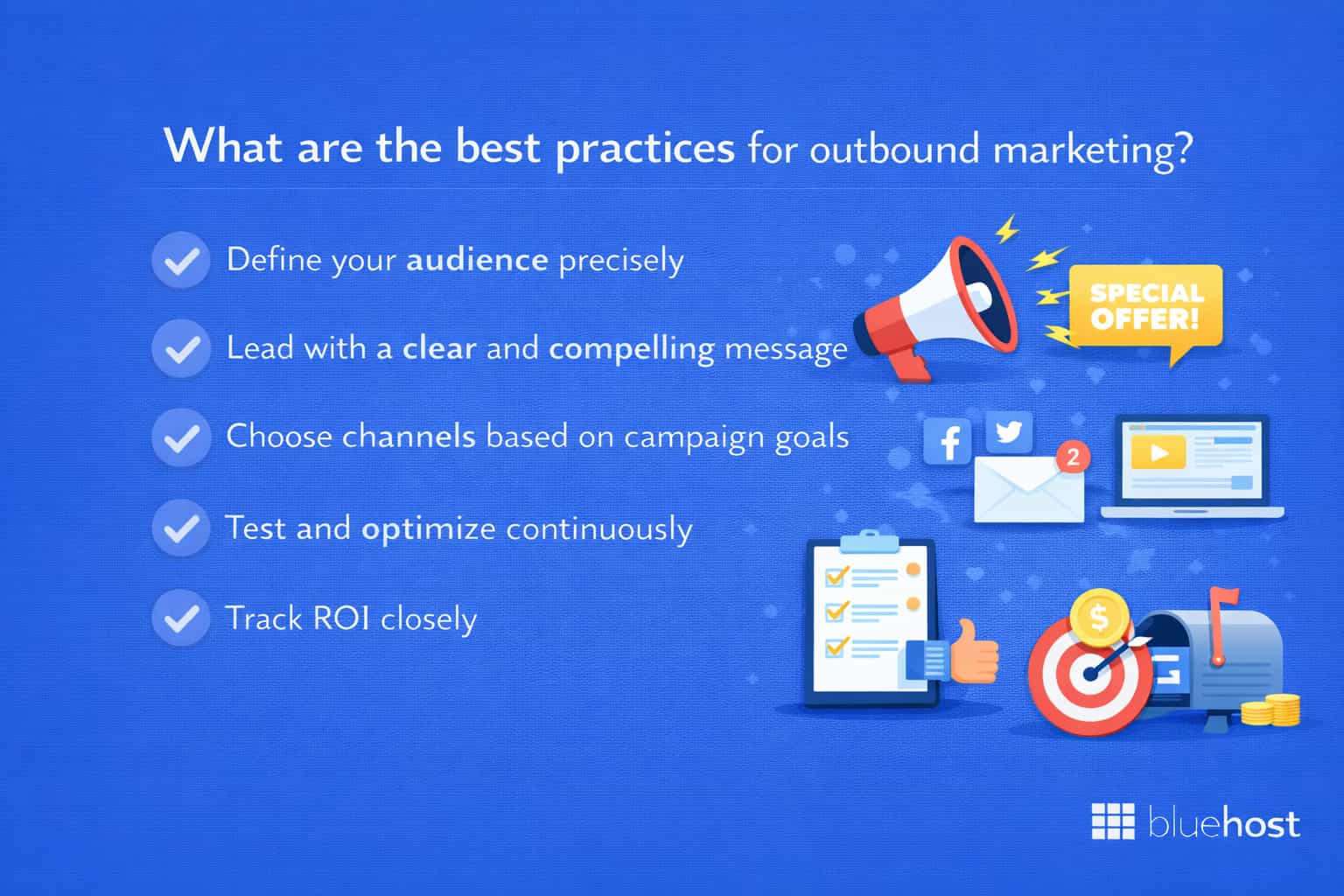 Inbound marketing vs outbound marketing explainer showing outbound best practices and ROI icons