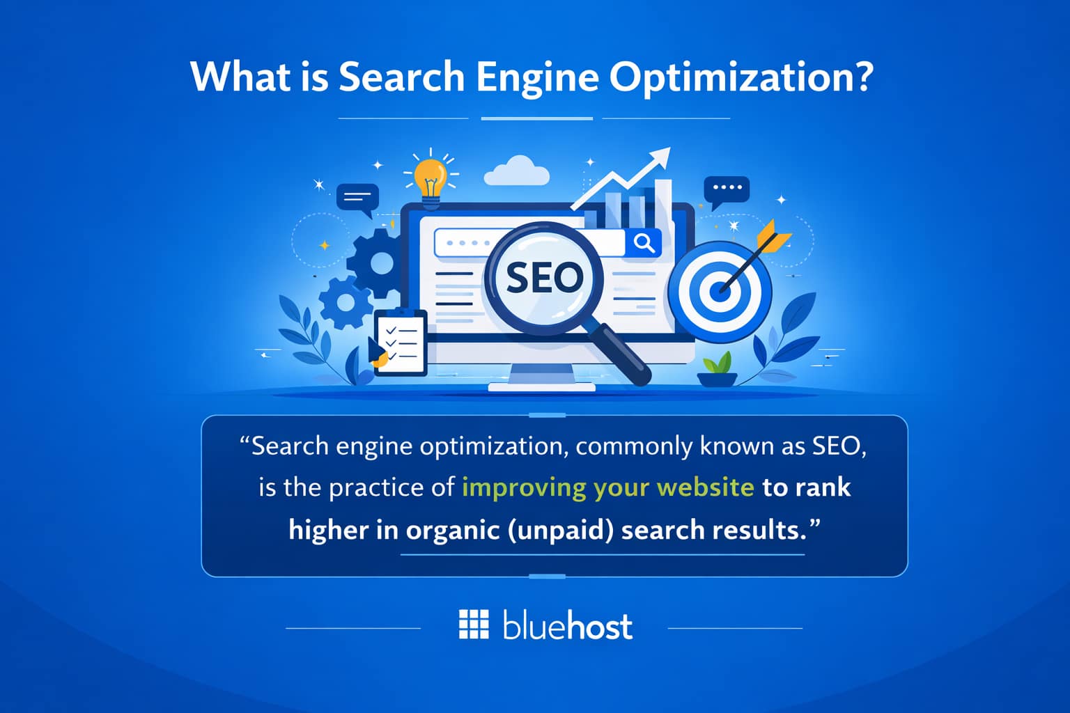 SEO vs PPC visual: SEO screen with magnifying glass, chart and target for ROI showdown