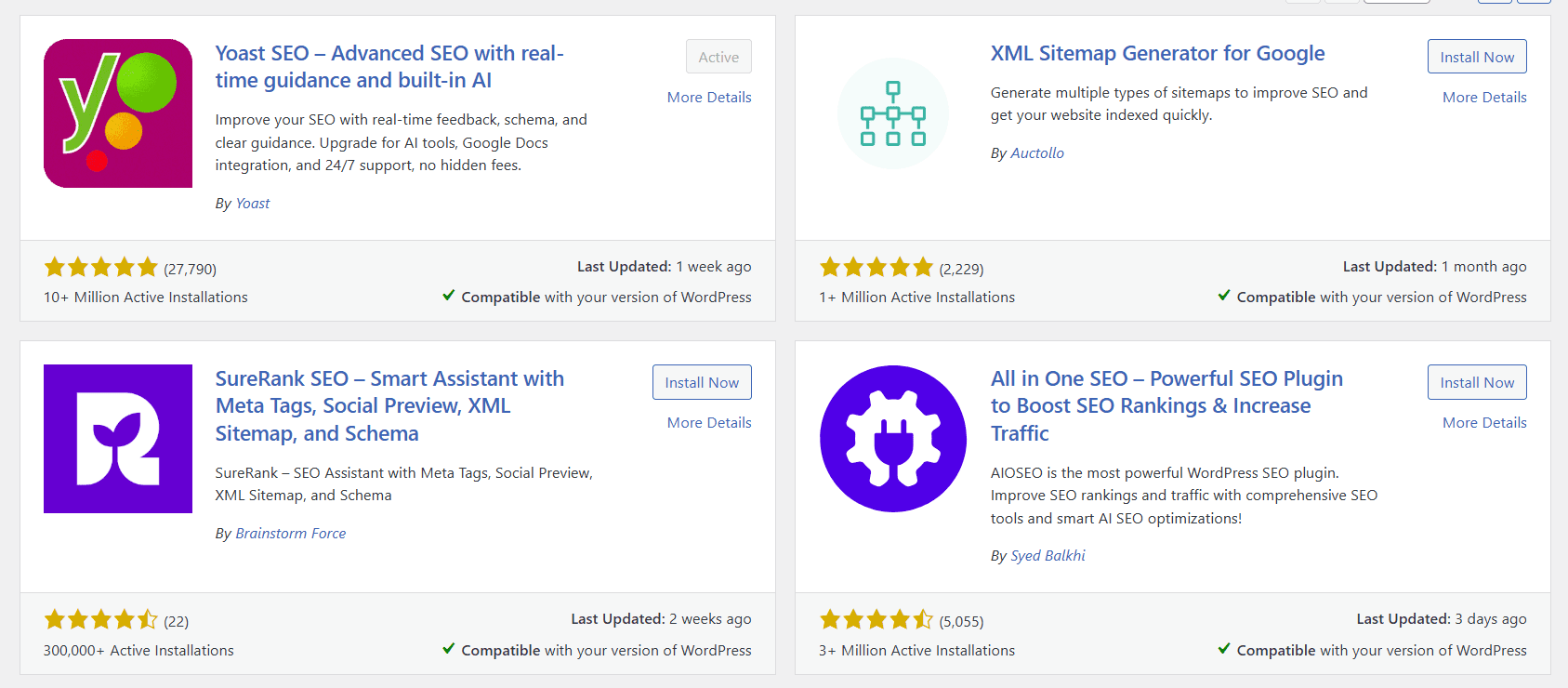 WordPress plugin gallery with XML sitemap tools—learn what is an XML sitemap for SEO