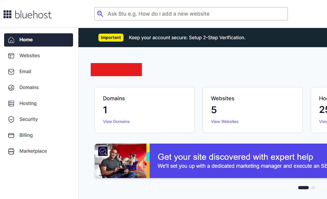 Bluehost dashboard for WordPress users comparing Yoast SEO pricing 2026, free vs premium