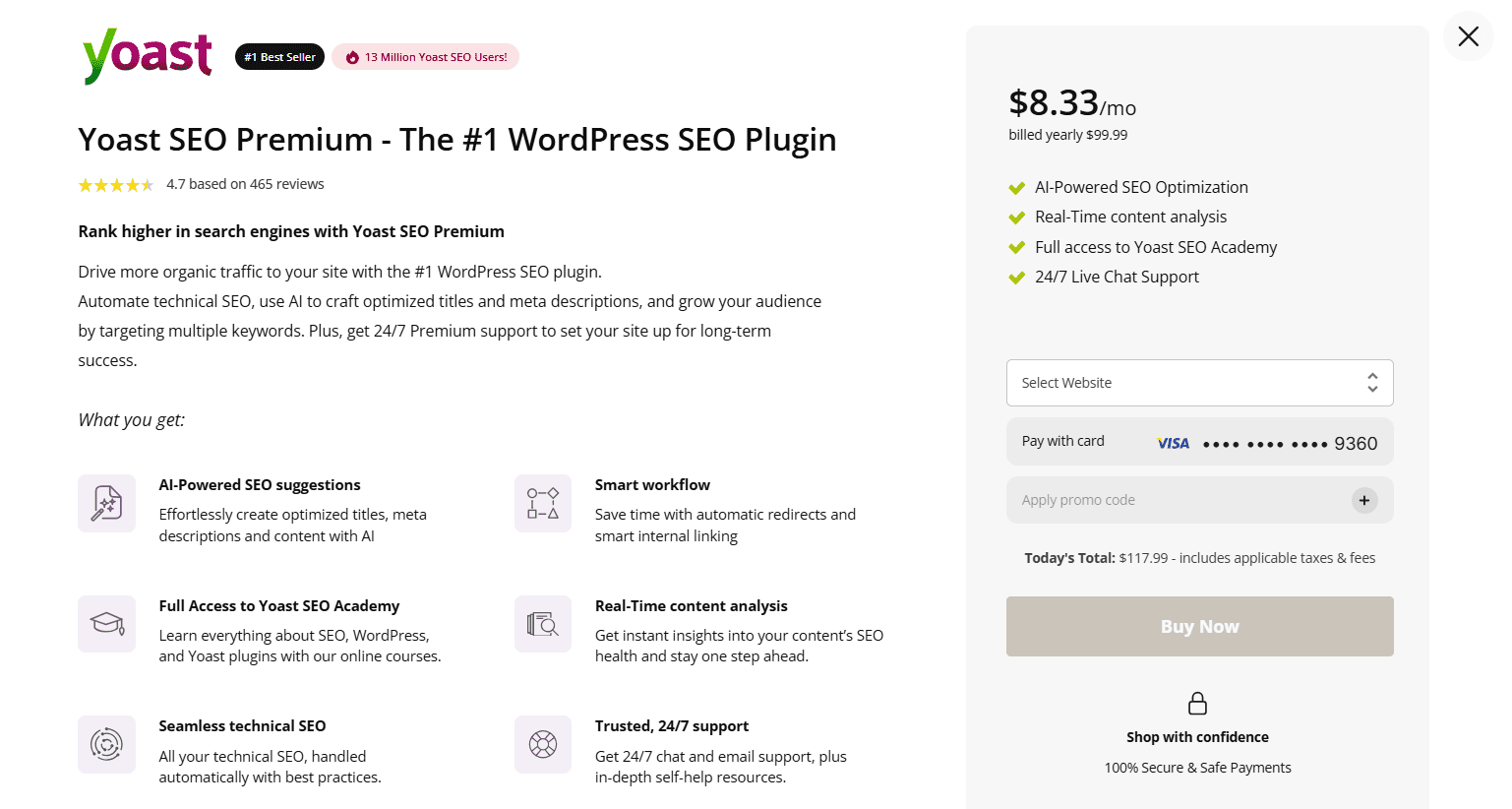 select your website from the dropdown menu.