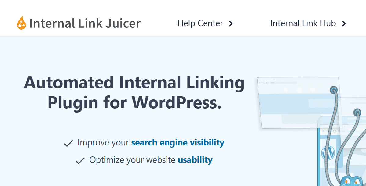 Internal linking for SEO in WordPress: plugin banner highlighting automated linking benefits
