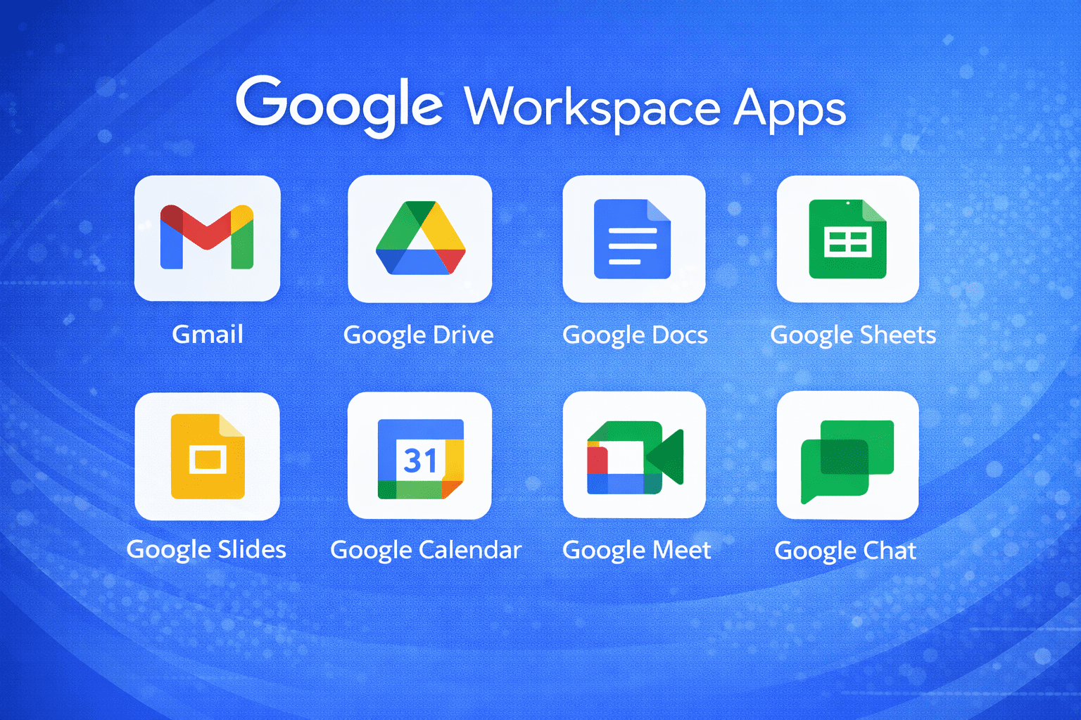 What is Google Workspace: business suite—Gmail, Drive, Docs, Sheets, Slides, Calendar, Meet, Chat