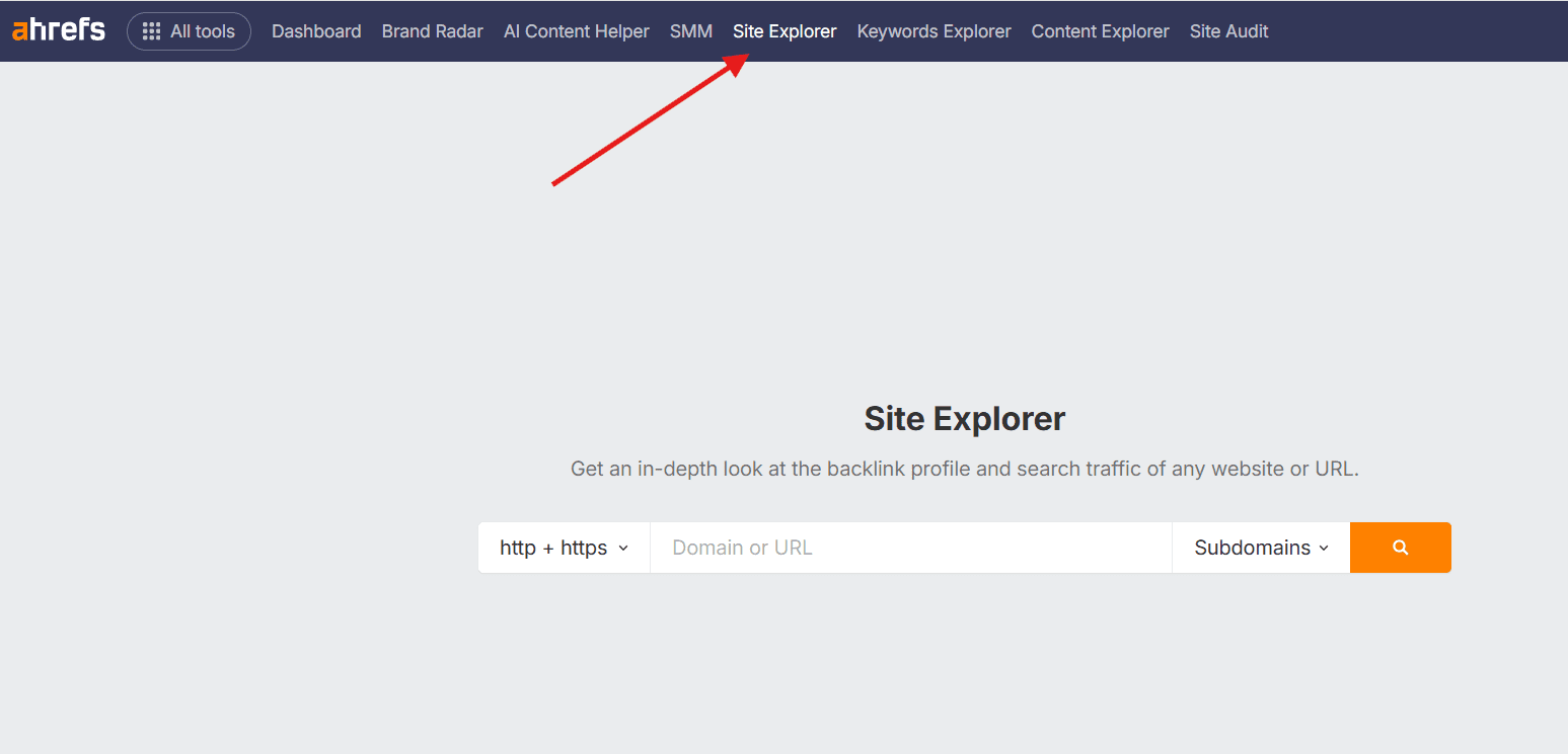Ahrefs Site Explorer for URL Rating vs Domain Rating comparison and backlink analysis