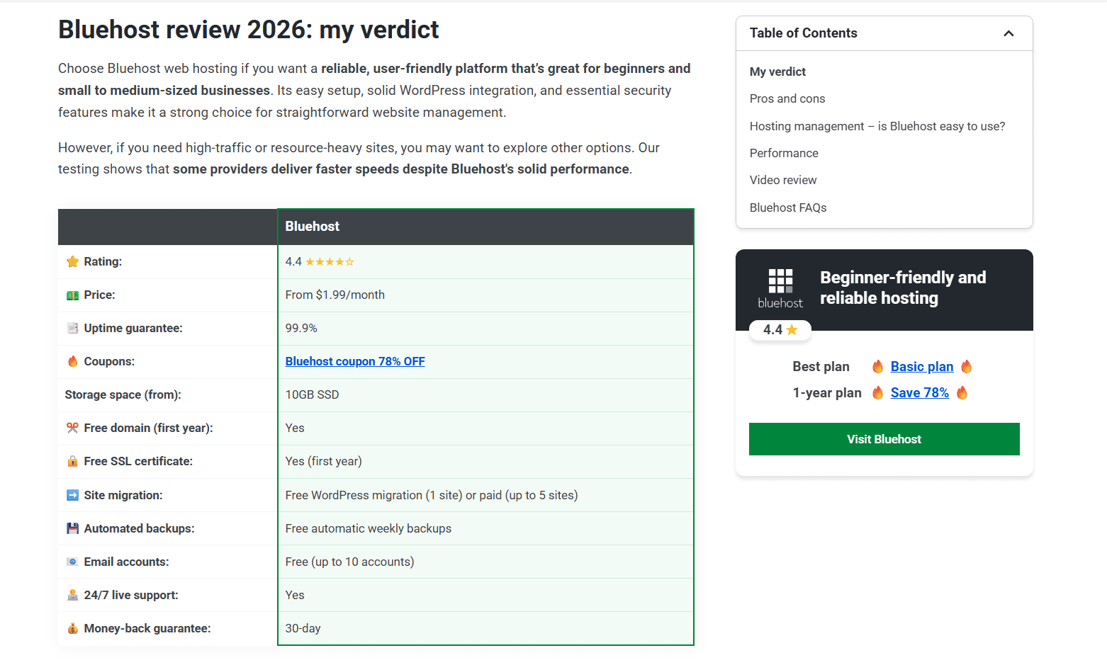 Bluehost Review: 4.4 rating, $1.99/mo plans, features and coupon highlights for 2025