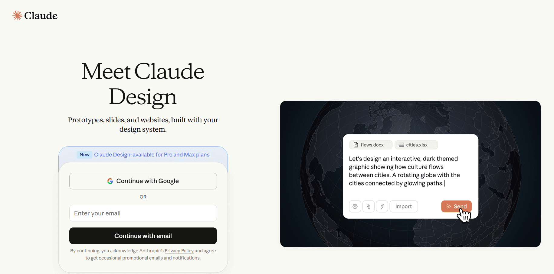 Claude Design interface with prompt and globe, featured in best AI coding assistant 2026