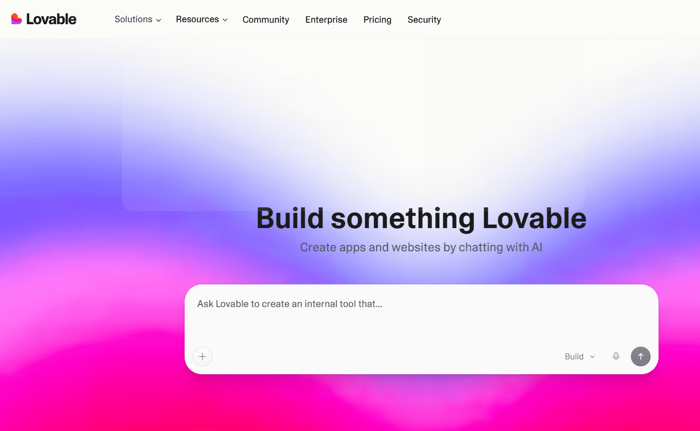 Lovable homepage showing chat-to-build UI for the best AI coding assistant 2026 guide