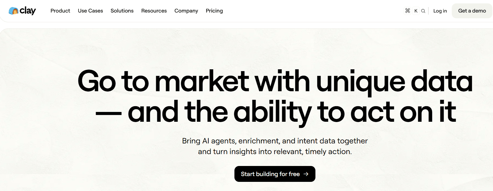 Clay AI platform hero promoting AI tools for affiliate marketing and go-to-market automation
