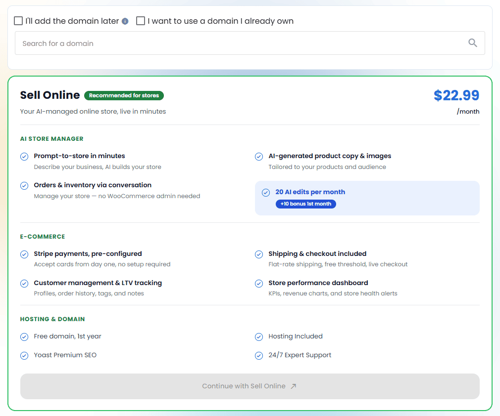 What is AI store builder: Bluehost AI Store plan upgrade