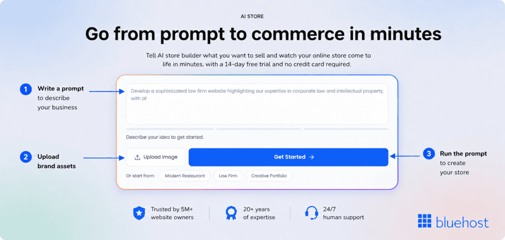 bluehost ai store ecommerce store builder managed through ai