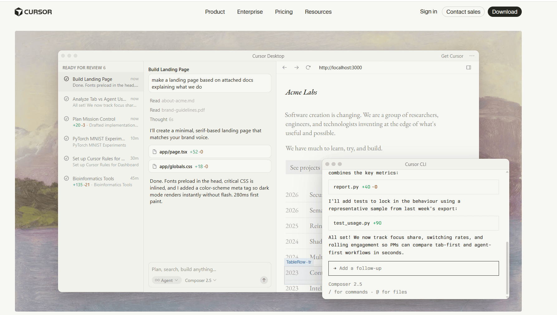 Cursor AI development UI with tasks and CLI—ranked in the best ChatGPT alternatives for 2026