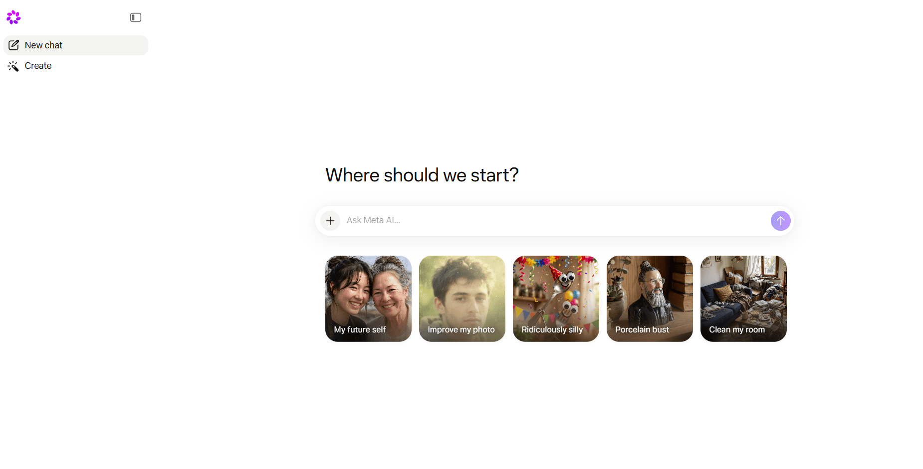 Meta AI chat home screen, featured as one of the best ChatGPT alternatives for 2026.