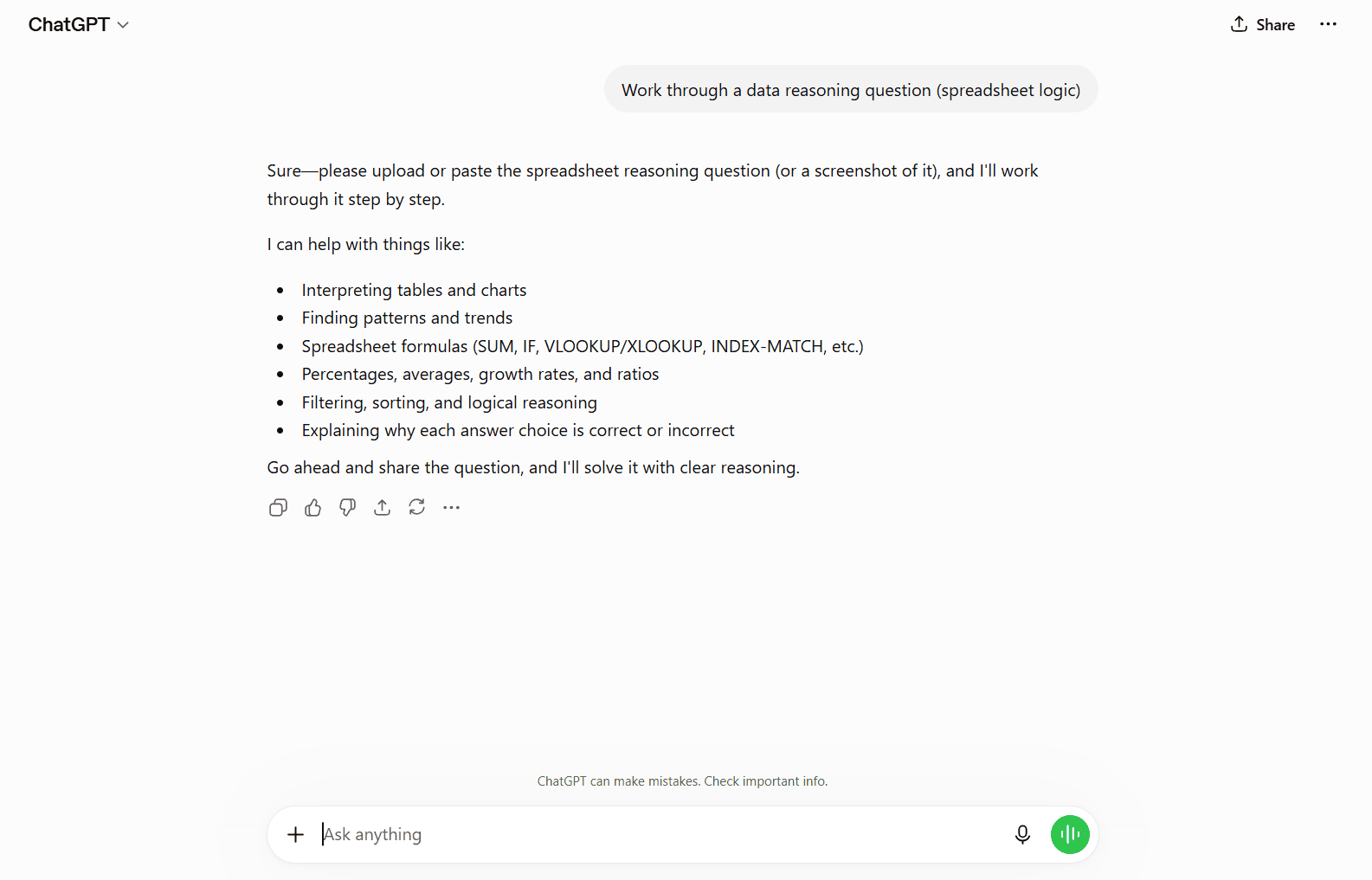 ChatGPT screenshot listing spreadsheet-help features for a Gemini vs ChatGPT comparison