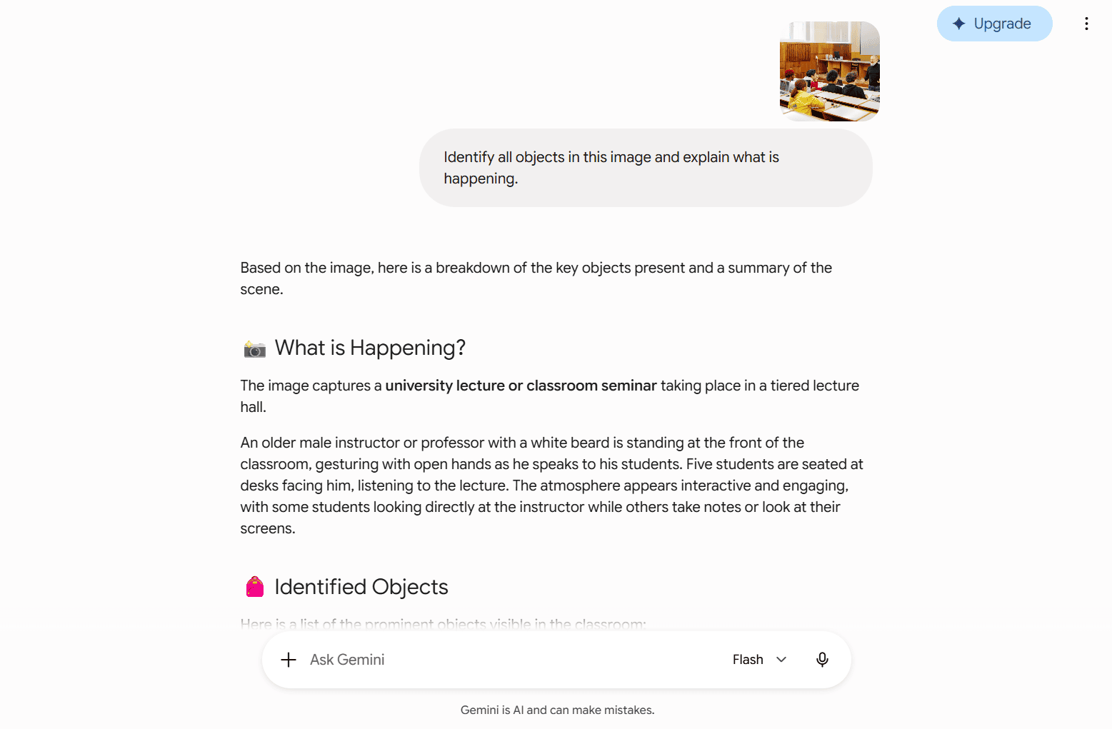 Gemini vs ChatGPT: screenshot of Gemini summarizing an image and objects in its reply