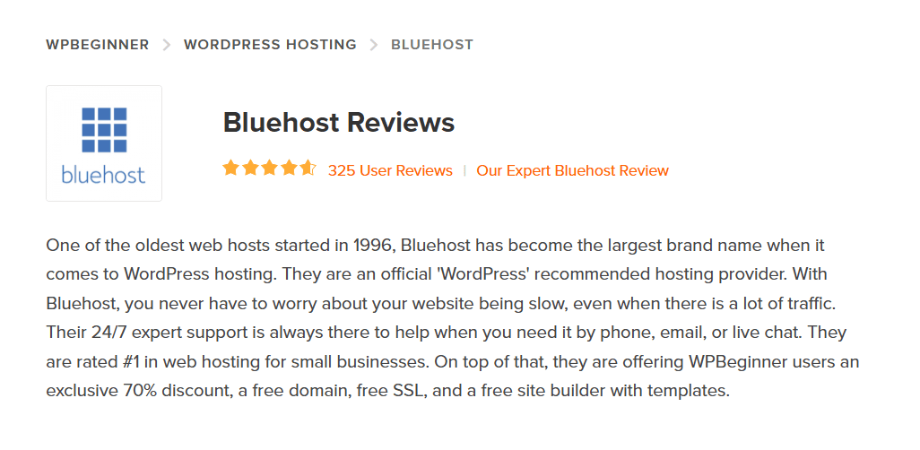 WPBeginner Bluehost review