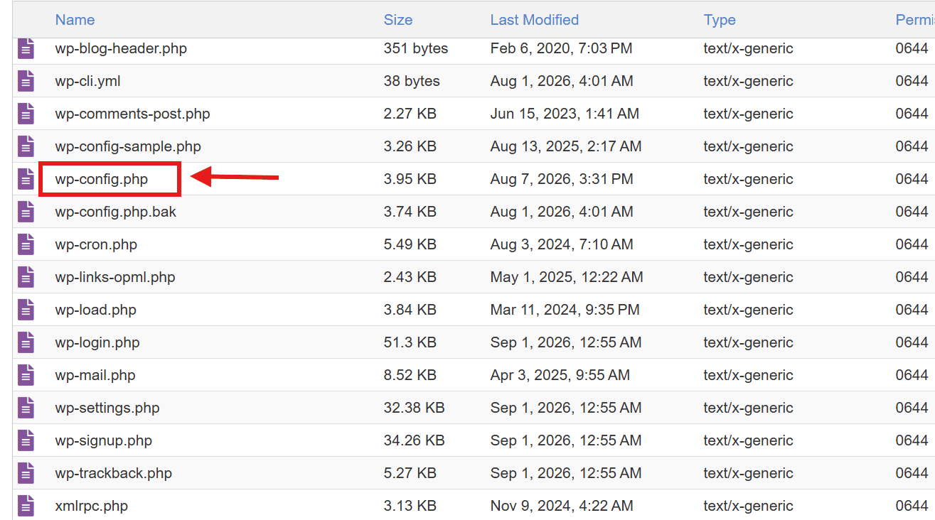 WordPress wp-config php database credentials in Bluehost File Manager