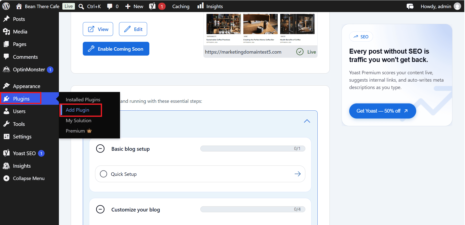 WordPress dashboard: Add Plugin to install backup plugin