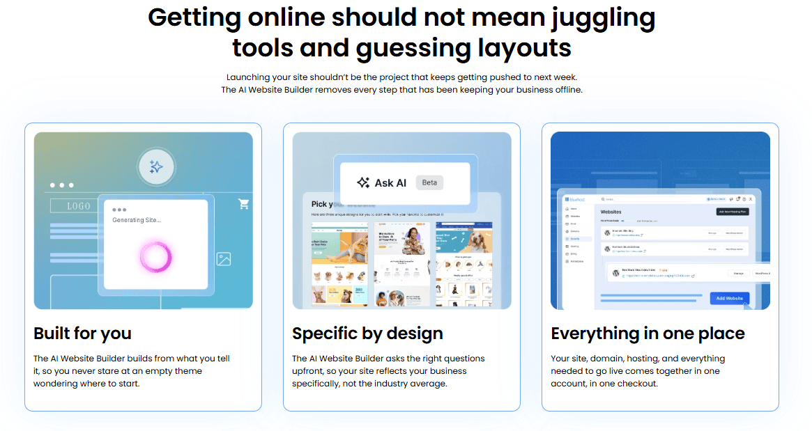 Bluehost AI website builder features