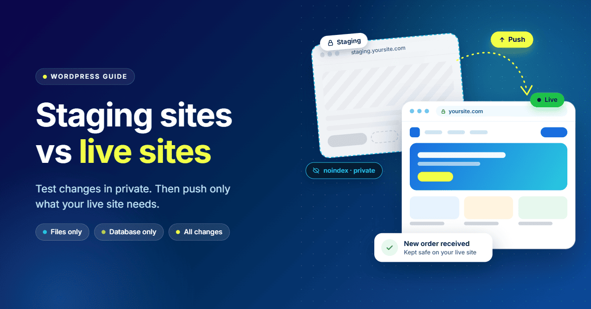 dashboard showing difference between staging and live site