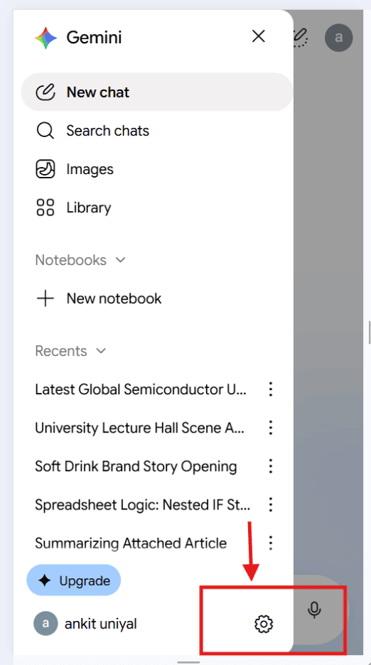 Google Gemini memory feature: open Settings from the sidebar to enable and manage memories