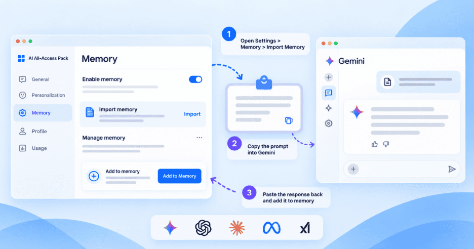 Google Gemini memory feature tutorial: import chats and add prompts to personalized memory