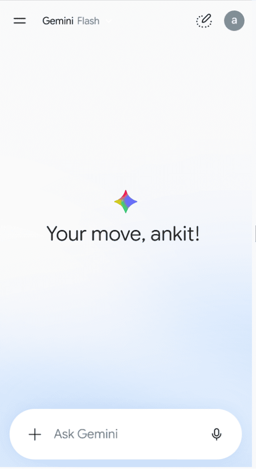 Google Gemini memory feature on the home screen with a personalized Your move greeting.