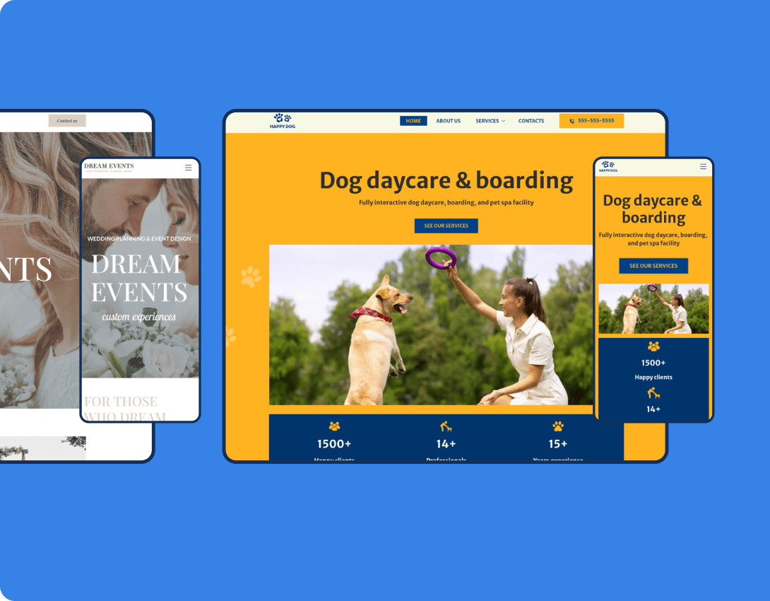 dog daycare website on desktop and mobile format