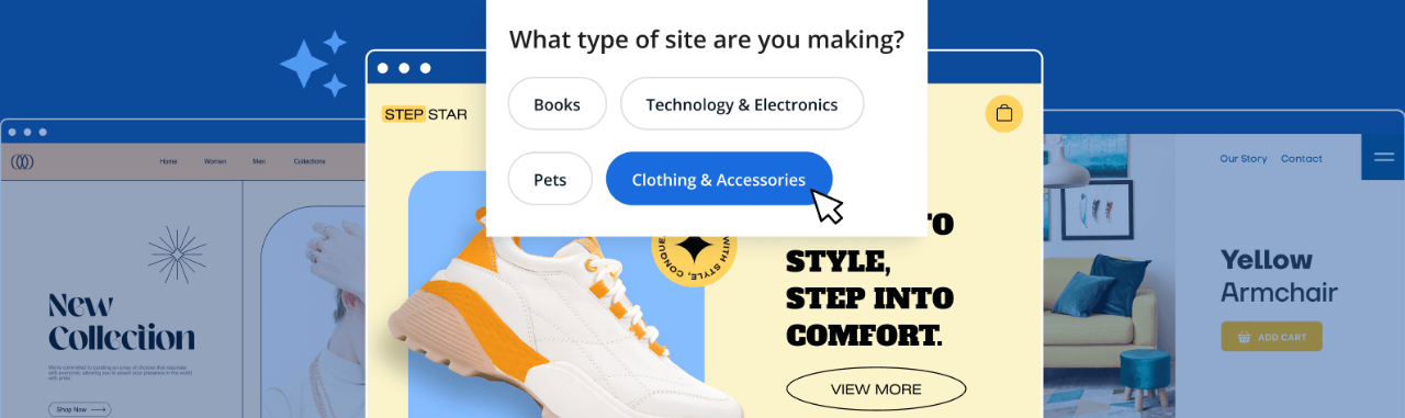 Image of user selecting the type of website