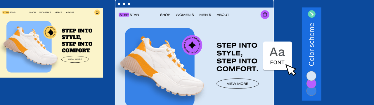 Image of user selecting a color scheme and font for a website