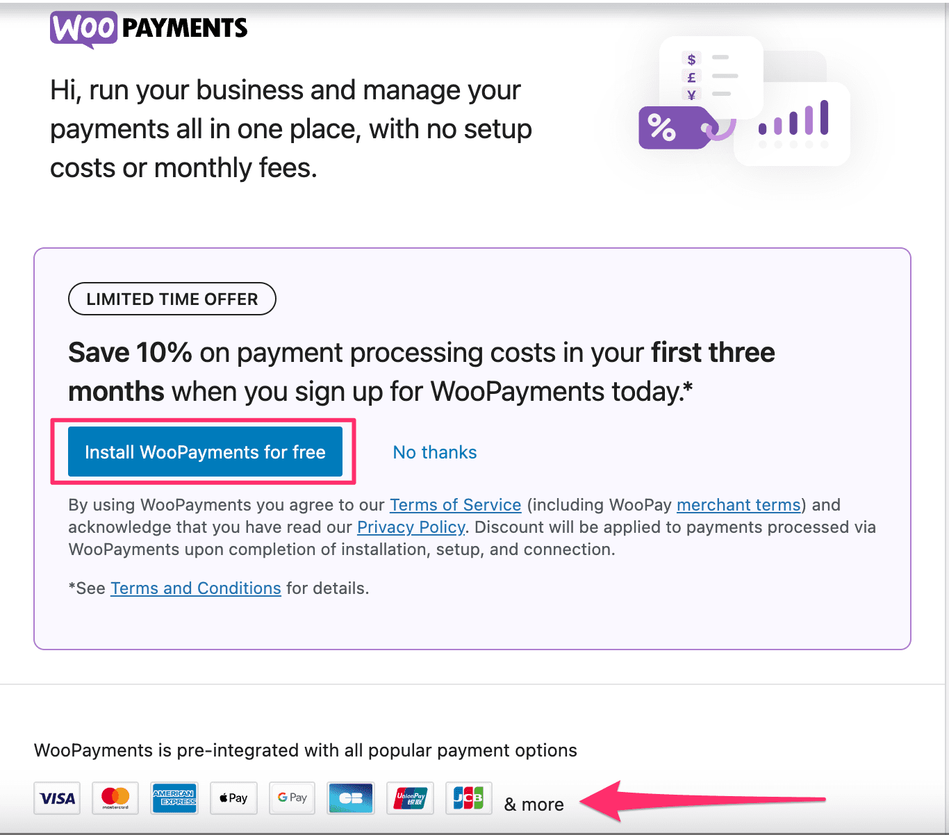 WooPayments accepte toutes les options de paiement courantes.
