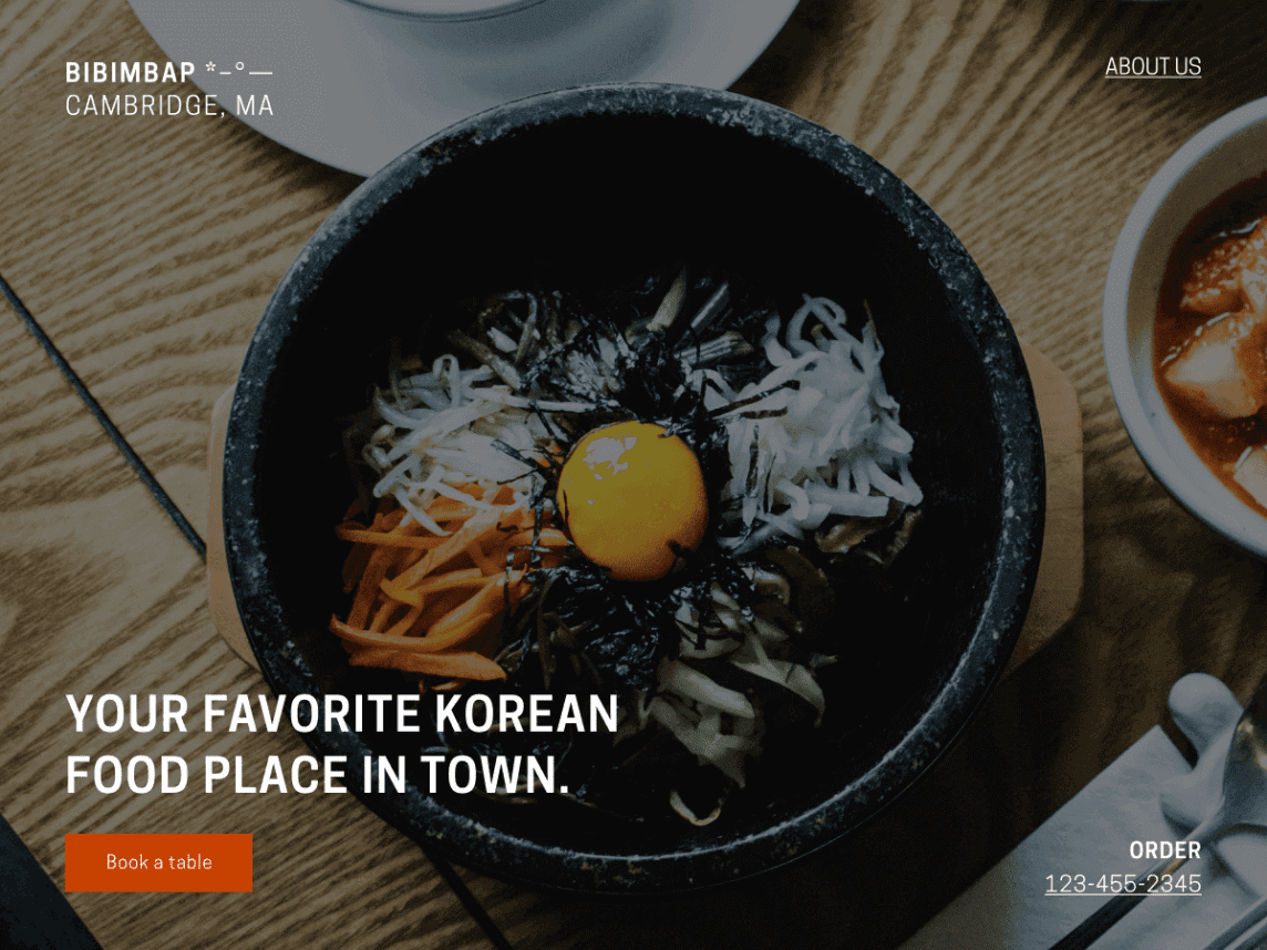 Page d'accueil du thème du restaurant Bibimbap.