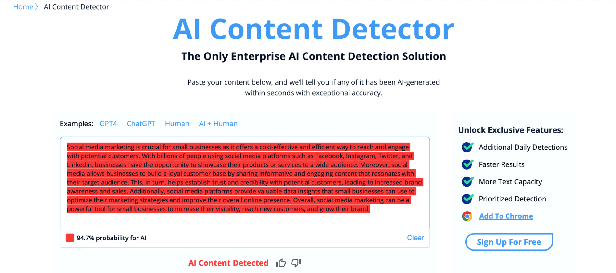 Outil de détection de contenu IA Copyleaks.