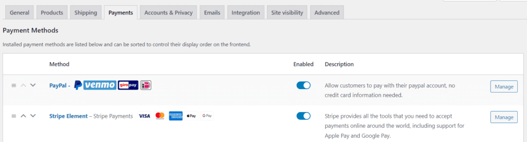 Paiements PayPal et Stripe