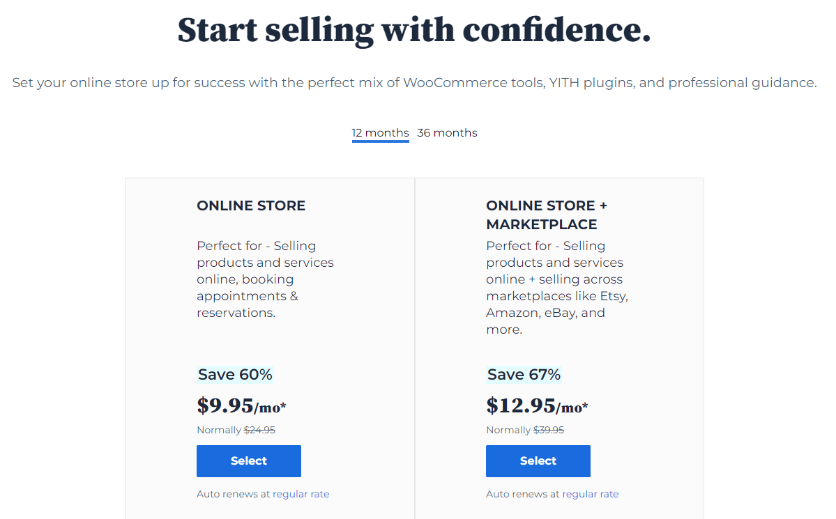 Prix de l'hébergement WooCommerce chez Bluehost.