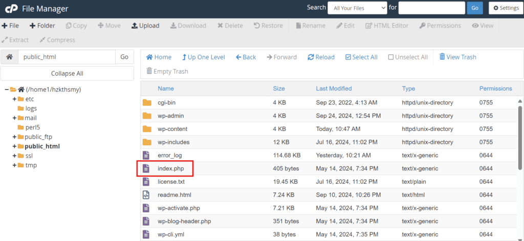 Localiser index.php fichier