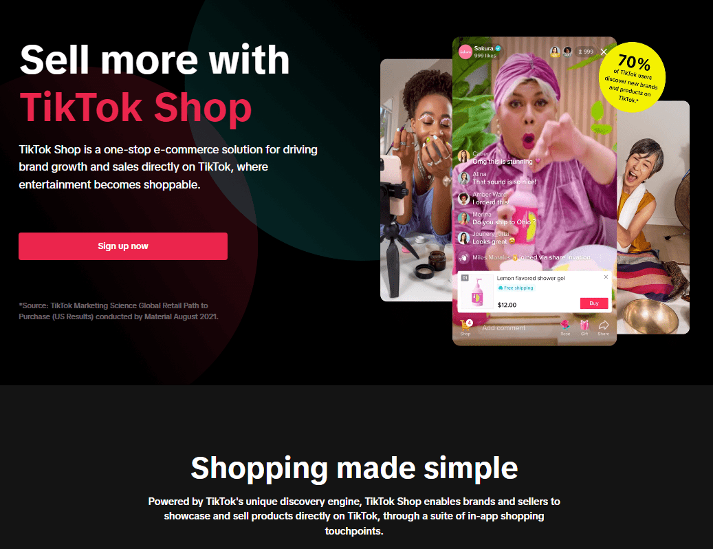 Cliquez sur le bouton S'inscrire maintenant pour créer un compte TikTok Shop.