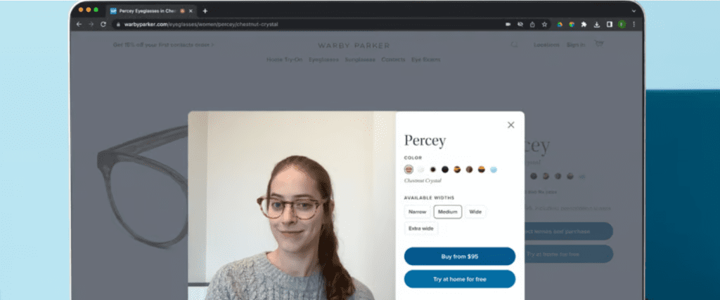 Exemple de réalité augmentée Warby Parker