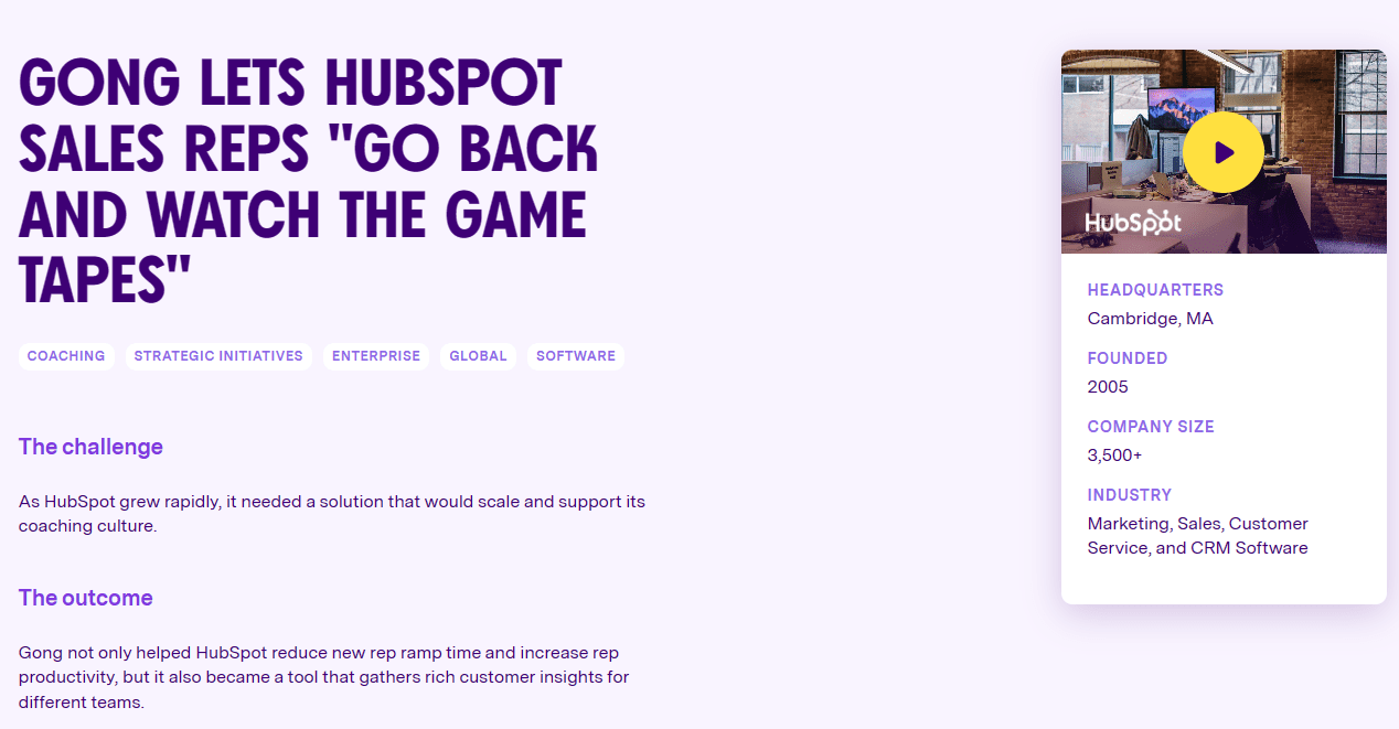Gong a aidé HubSpot à recueillir de riches informations sur les clients pour différentes équipes.