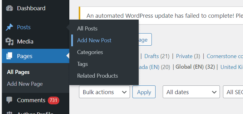 Allez aux articles dans le menu de gauche