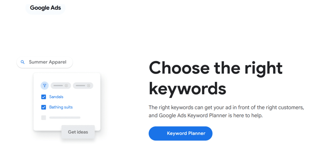 Page de google keyword planner