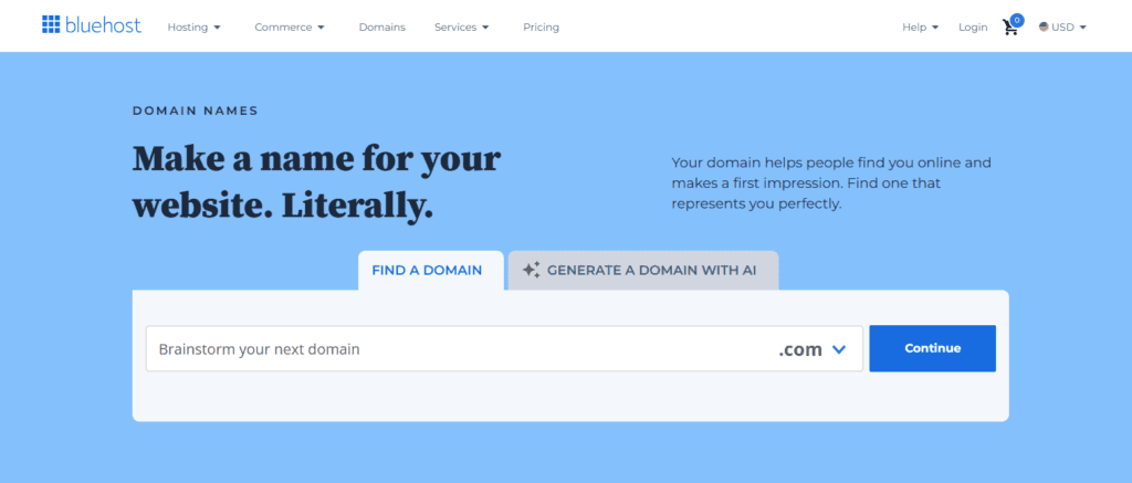 Recherche de domaine Bluehost