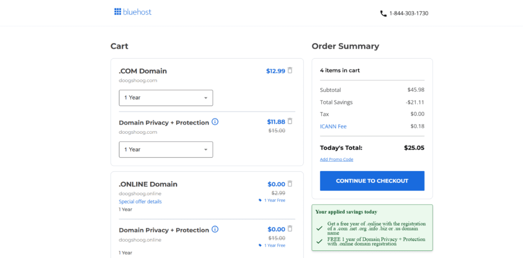 Recherche de domaine Bluehost