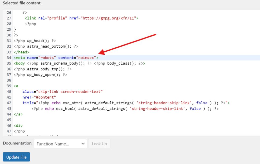 Insérez le code dans la <head> section
